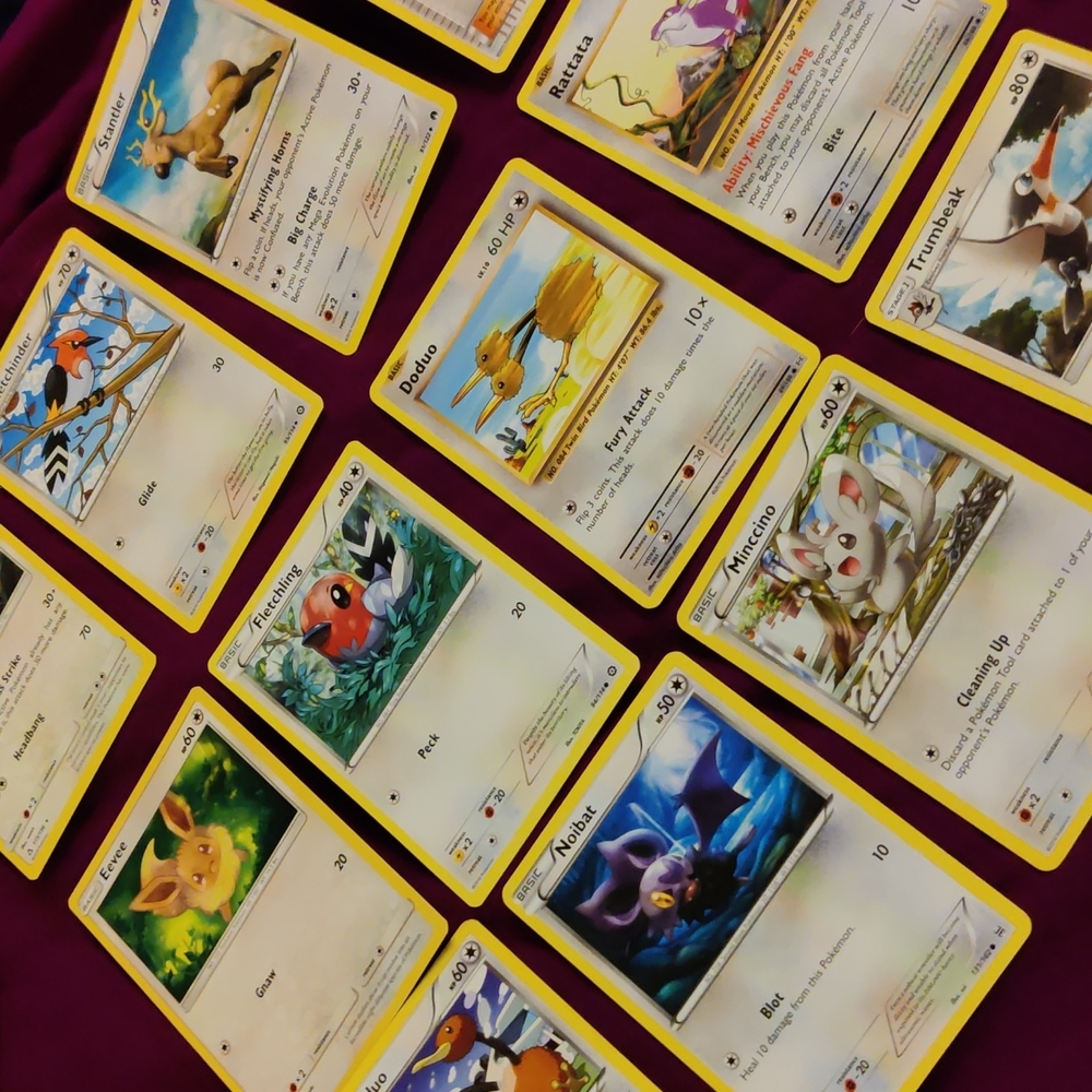 30 POKEMON cards Eevee fletchling Rattata minccino trumbeak doduo